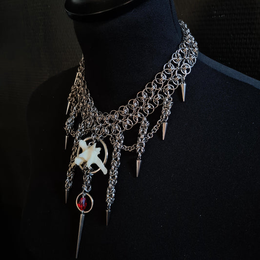 Fox Bone Chainmail Choker: Gothic Spiked Statement Necklace