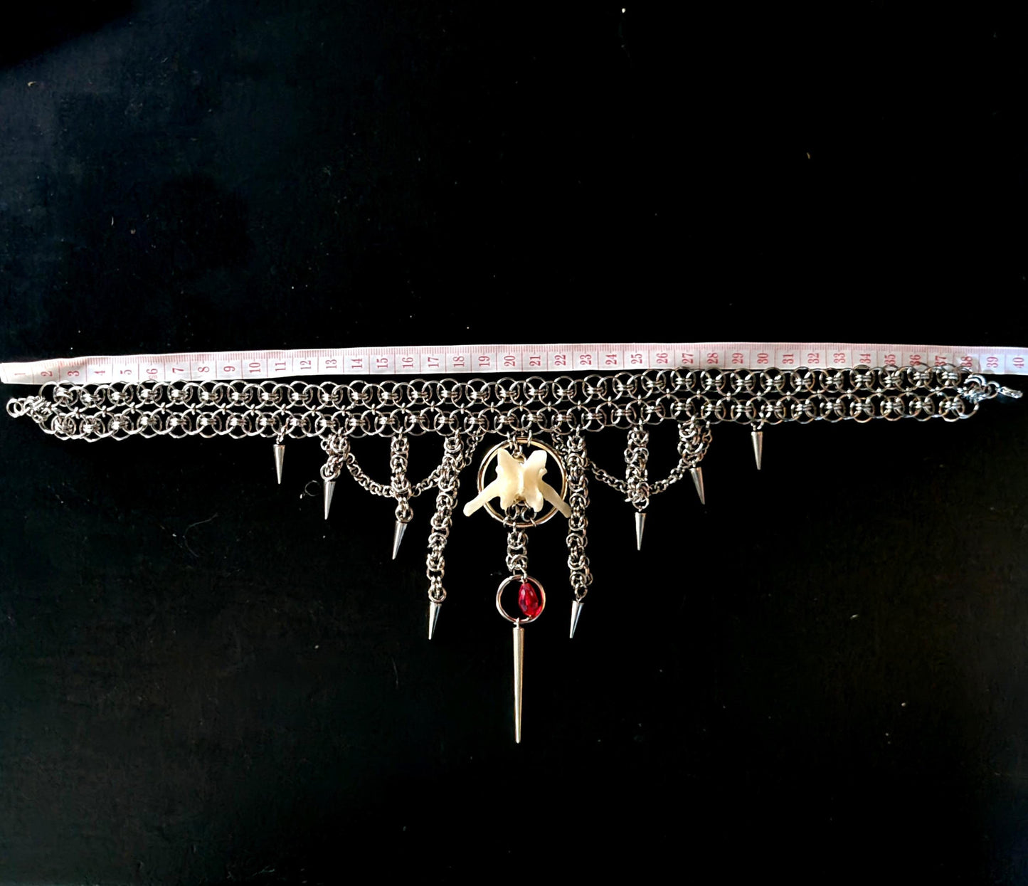 Fox Bone Chainmail Choker: Gothic Spiked Statement Necklace