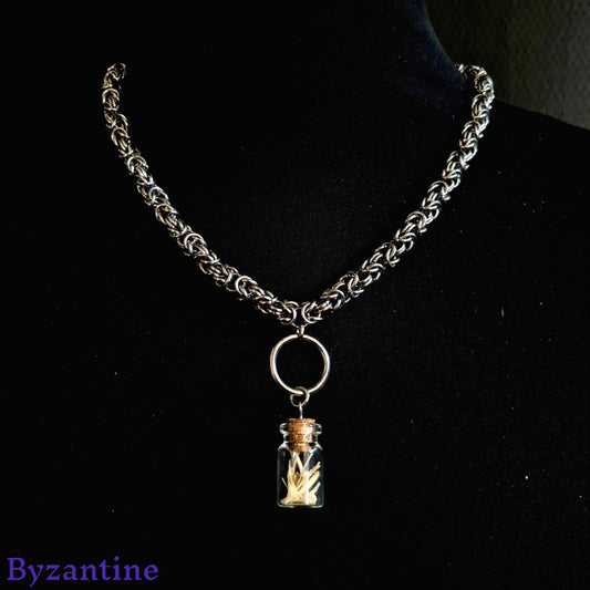 Chainmail Necklace with Vial of Bones