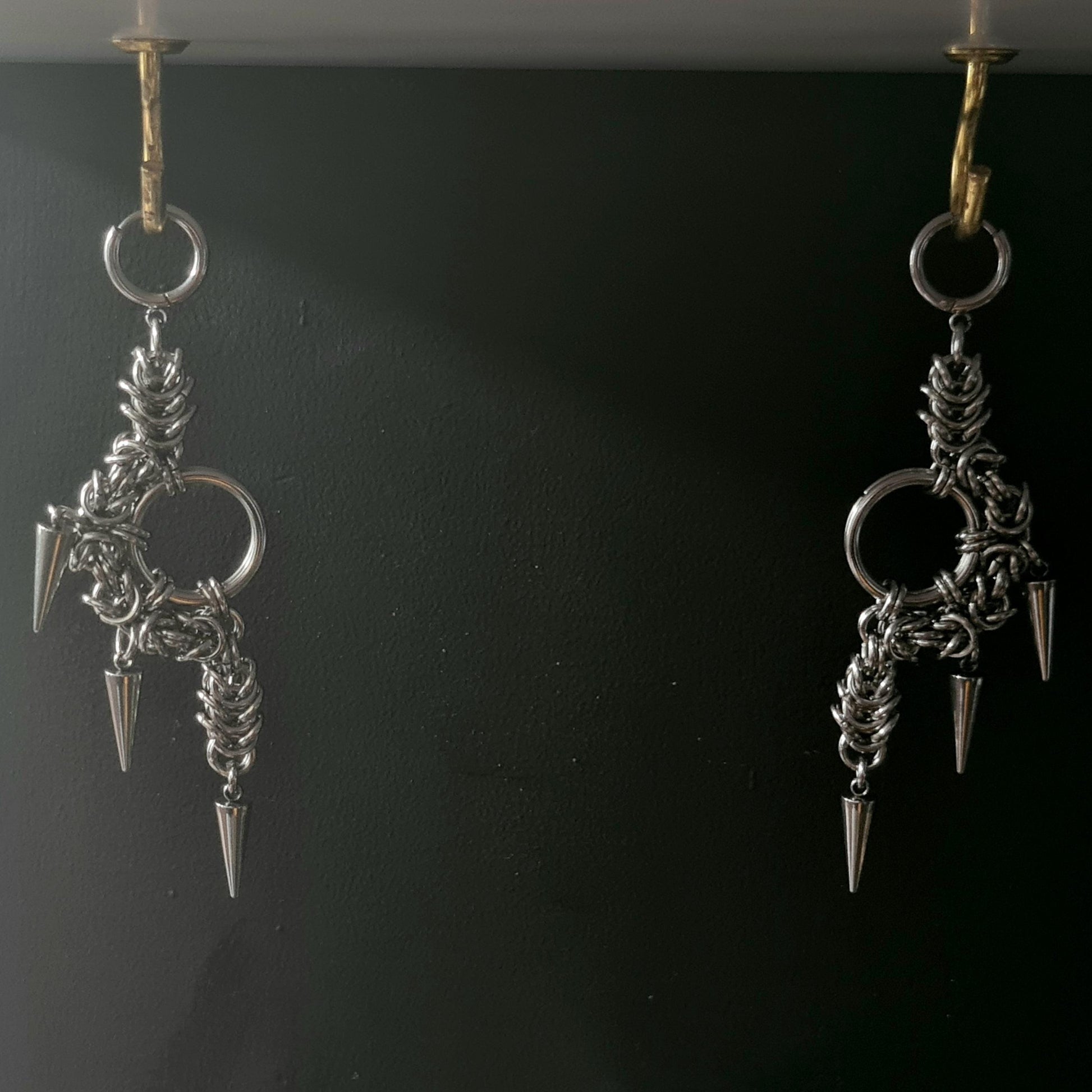 Handmade Spiked Unisex Gothic Earrings - Alternative Dark Punk Industrial Stainless Steel Chainmail Jewelry
