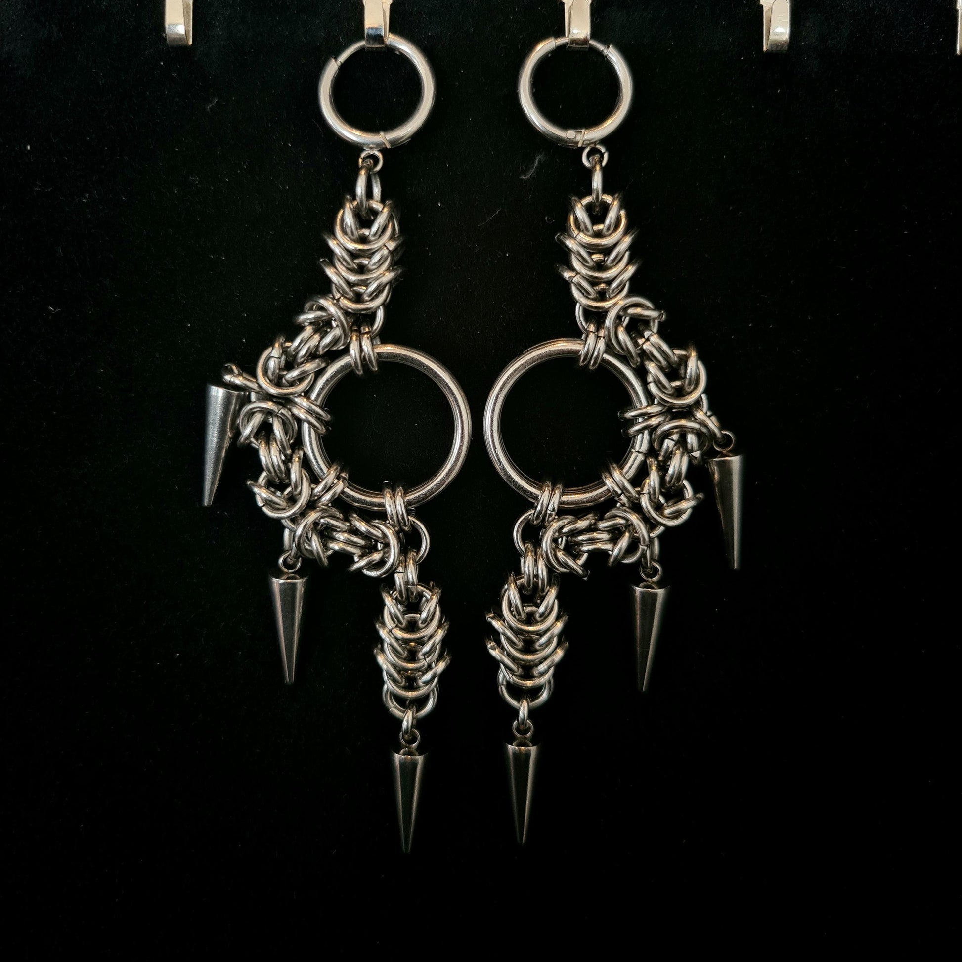 Handmade Spiked Unisex Gothic Earrings - Alternative Dark Punk Industrial Stainless Steel Chainmail Jewelry