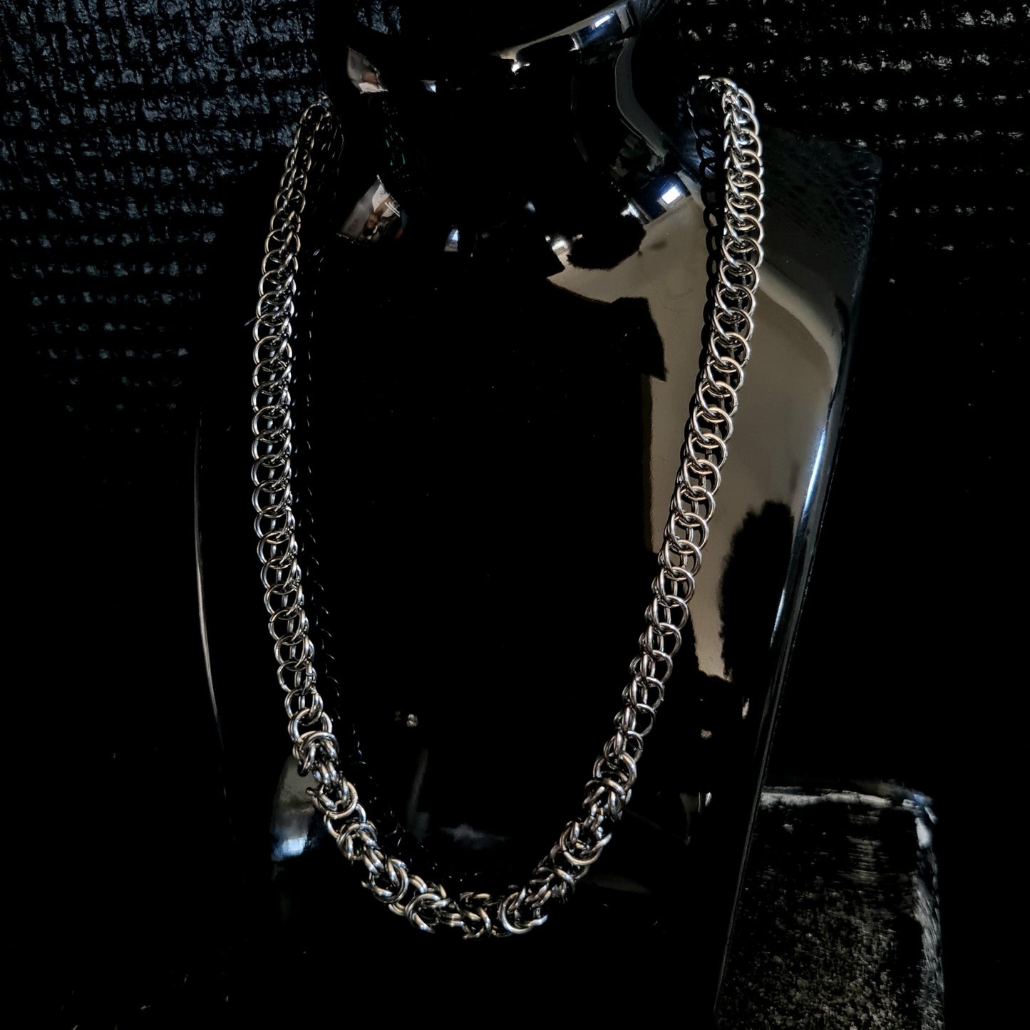 Handmade Chainmail Necklace - Stainless Steel Byzantine + Half Persian Weave Statement Jewelry - Unisex Artisan Gift