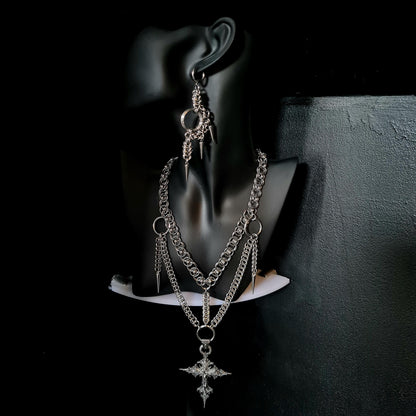 Gothic Chainmail Necklace: Spiked Cross Pendant, Stainless Steel
