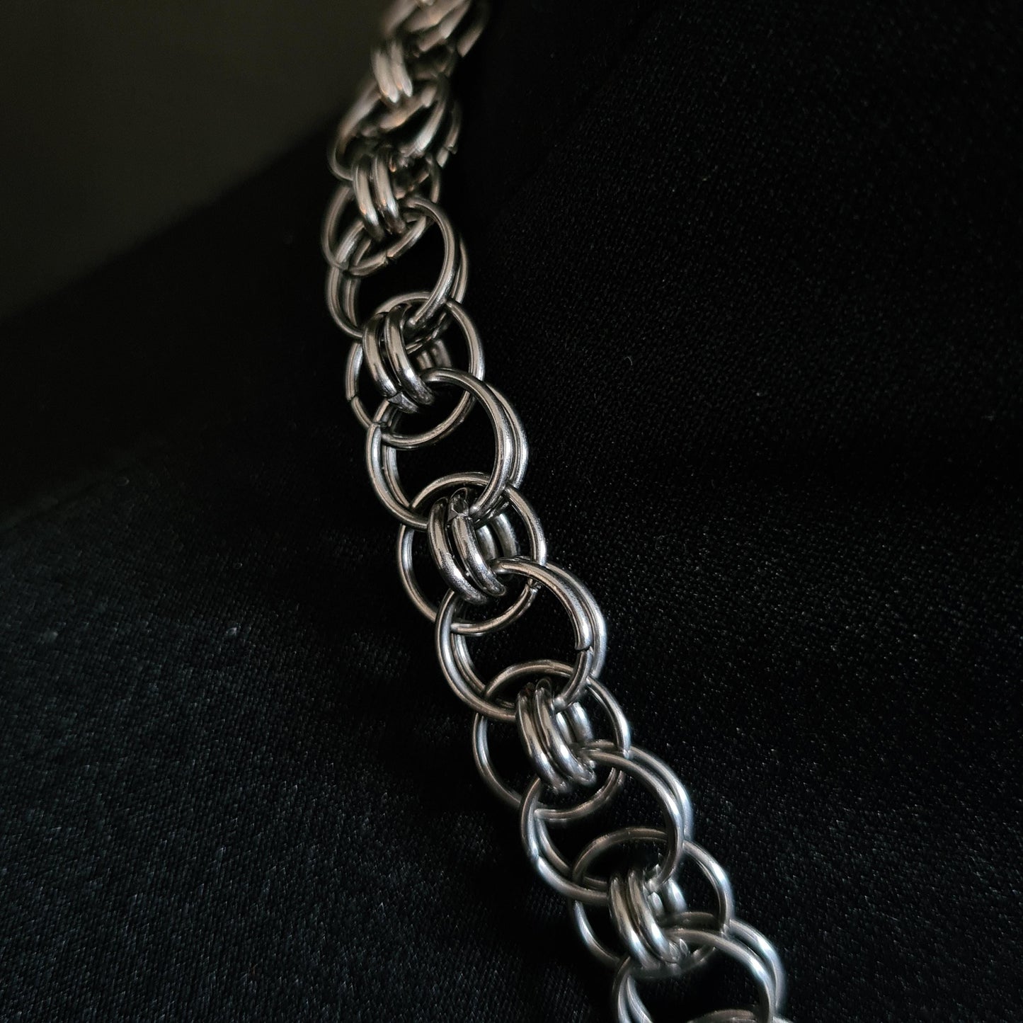 Gothic Chainmail Necklace: Spiked Cross Pendant, Stainless Steel
