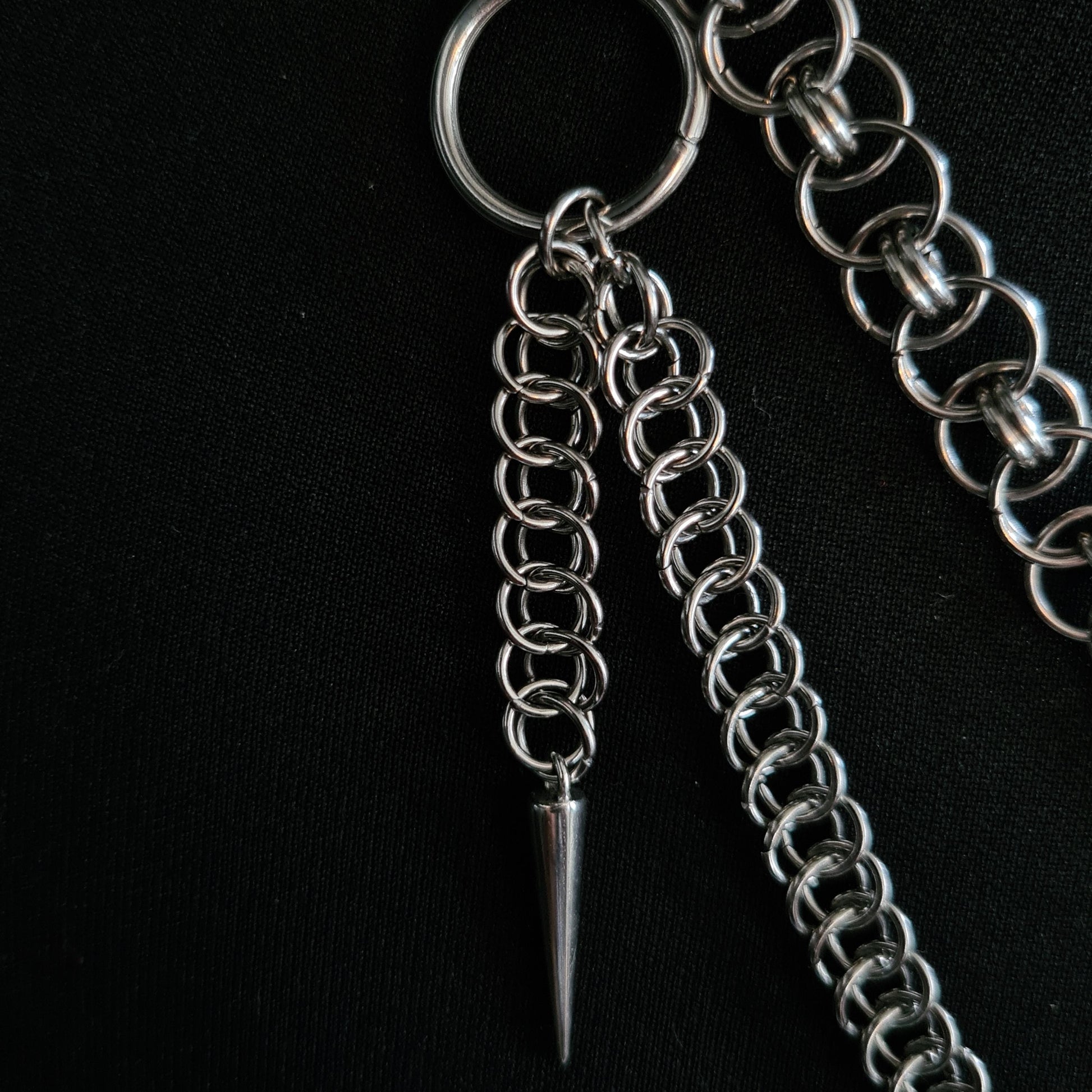 Gothic Chainmail Necklace: Spiked Cross Pendant, Stainless Steel