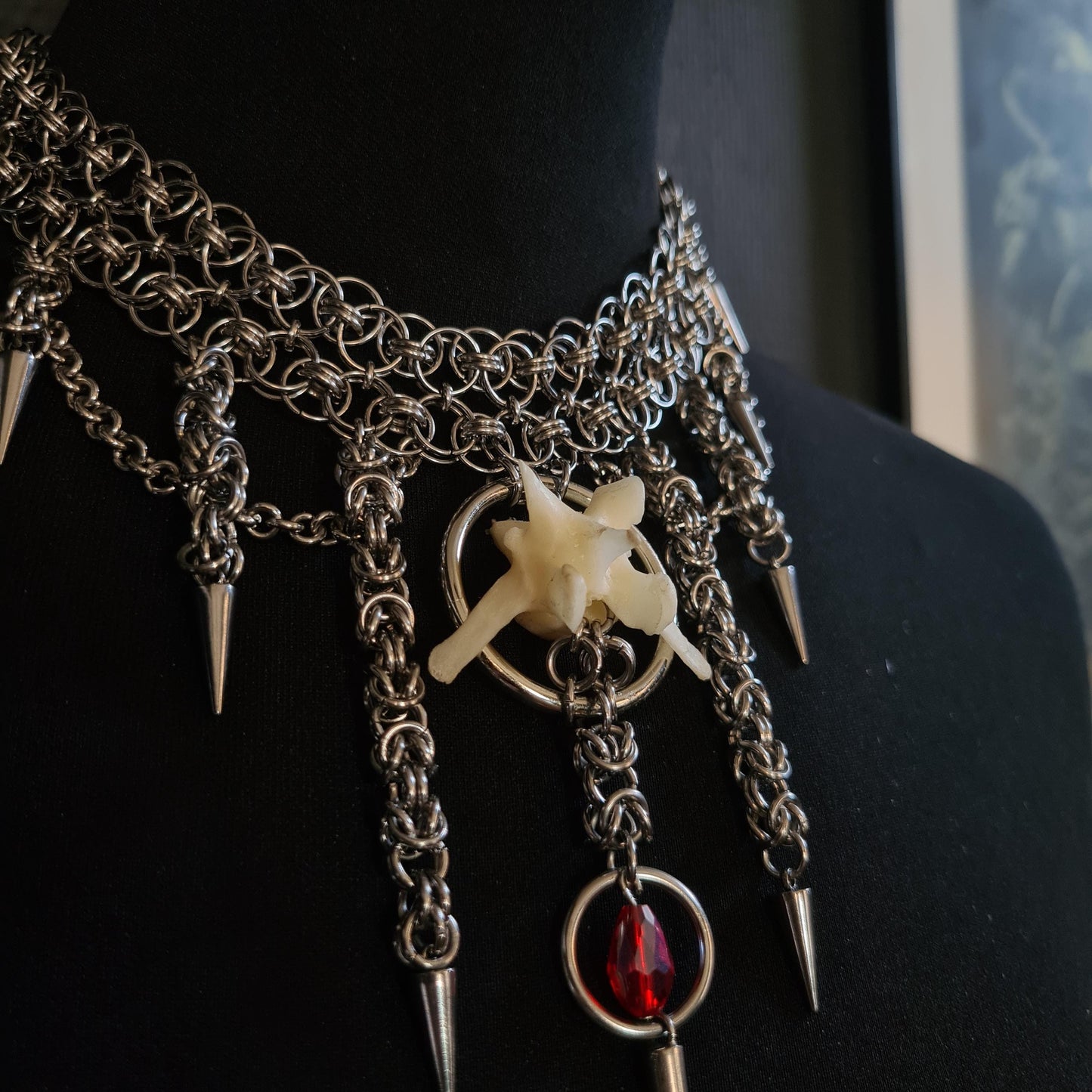 Fox Bone Chainmail Choker: Gothic Spiked Statement Necklace