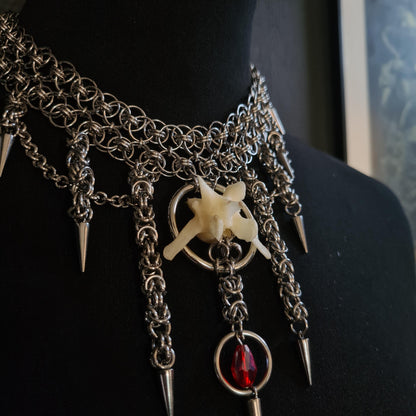 Fox Bone Chainmail Choker: Gothic Spiked Statement Necklace