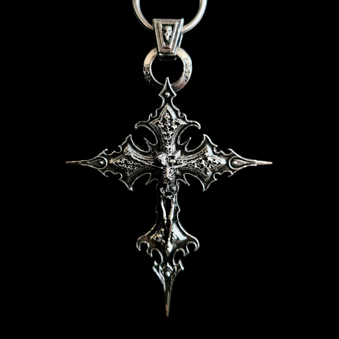 Gothic Chainmail Necklace: Spiked Cross Pendant, Stainless Steel
