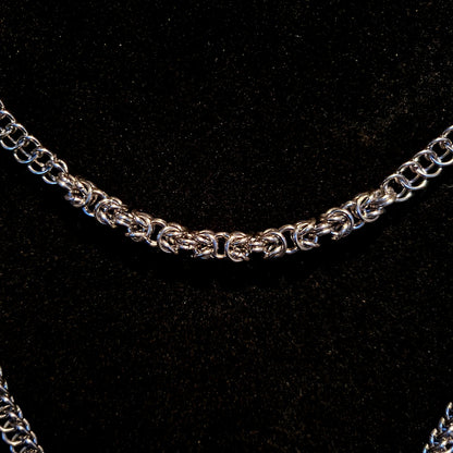Handmade Chainmail Necklace - Stainless Steel Byzantine + Half Persian Weave Statement Jewelry - Unisex Artisan Gift