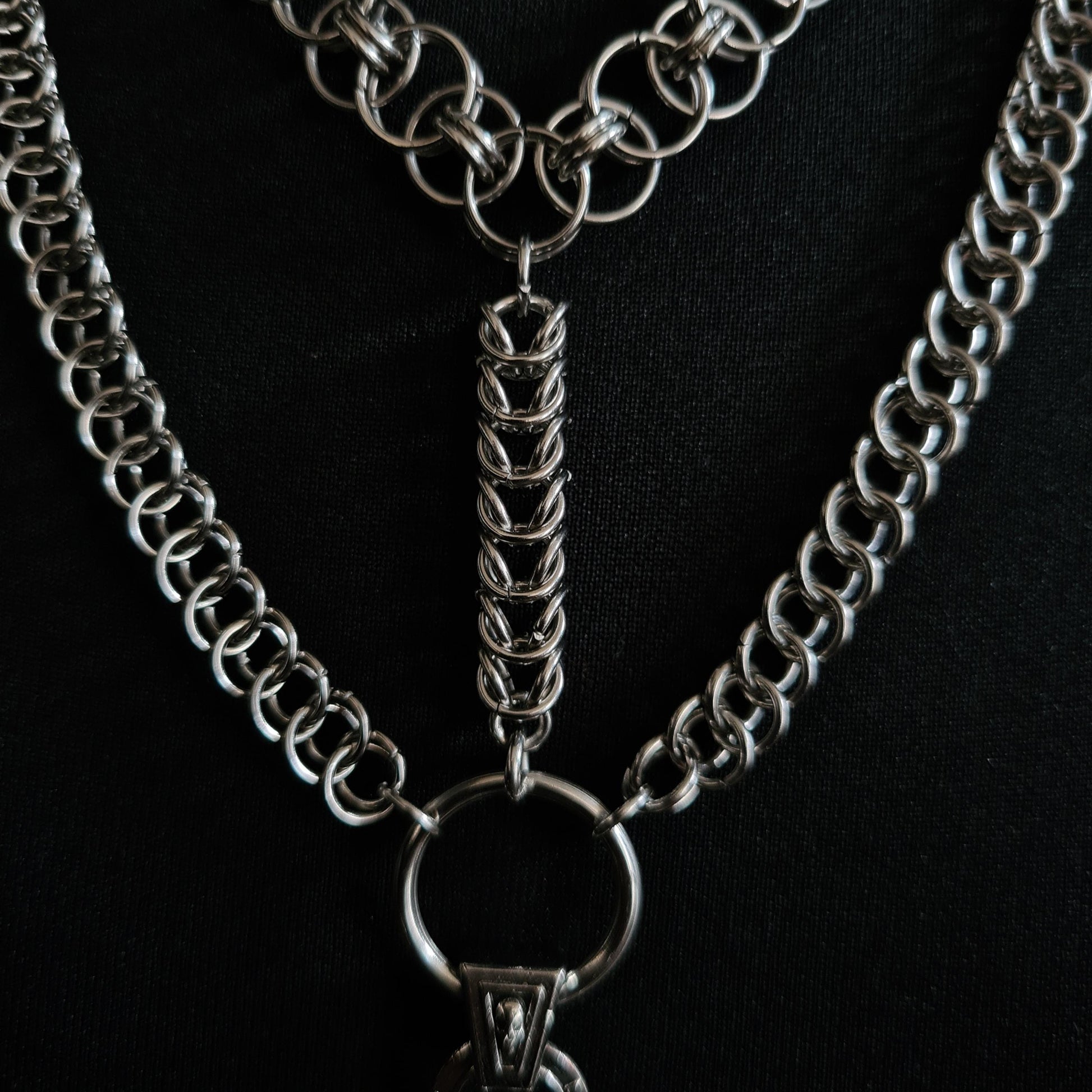 Gothic Chainmail Necklace: Spiked Cross Pendant, Stainless Steel