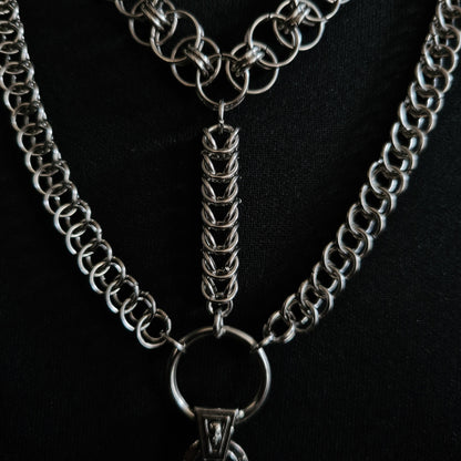Gothic Chainmail Necklace: Spiked Cross Pendant, Stainless Steel