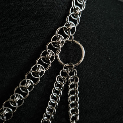 Gothic Chainmail Necklace: Spiked Cross Pendant, Stainless Steel