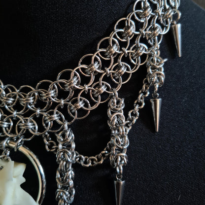 Fox Bone Chainmail Choker: Gothic Spiked Statement Necklace