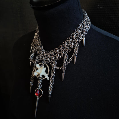 Fox Bone Chainmail Choker: Gothic Spiked Statement Necklace