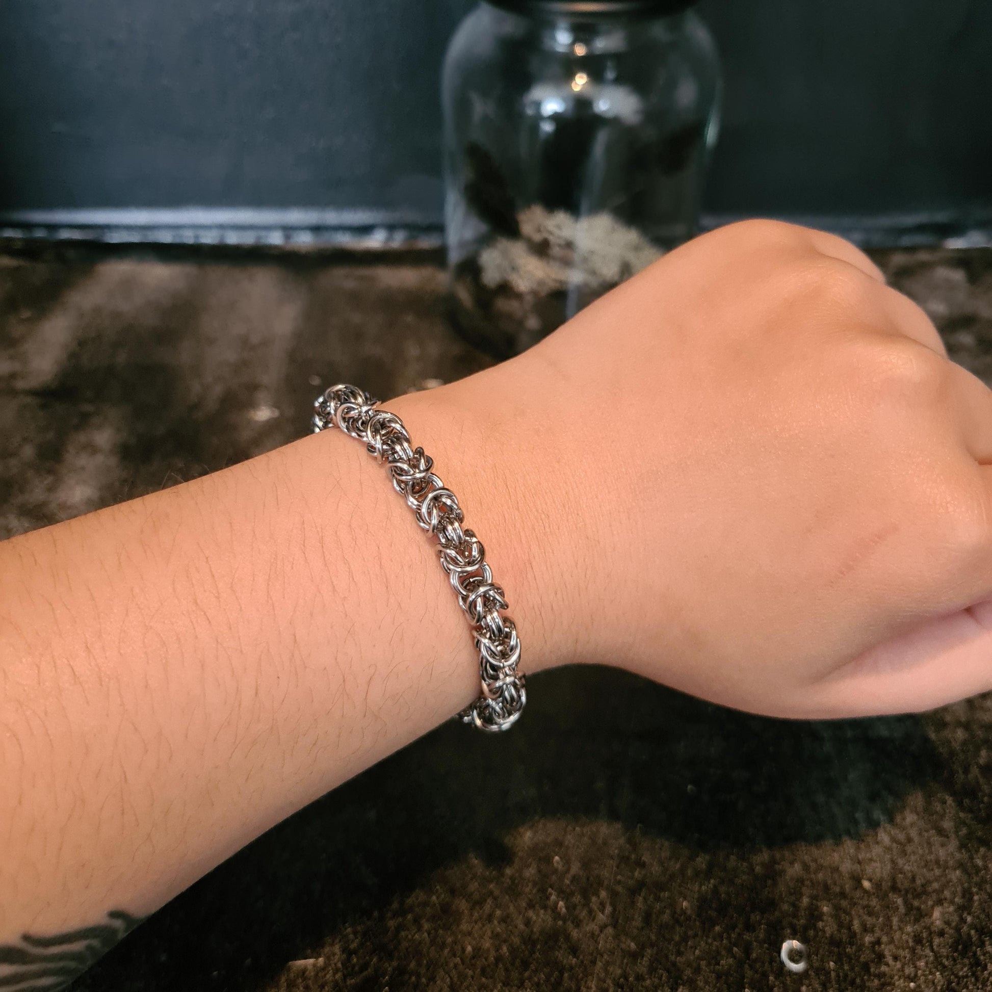 Handmade Stainless Steel Byzantine Chainmail Bracelet: Gothic Unisex Jewelry