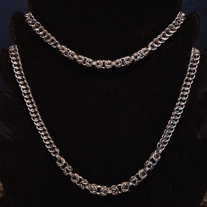 Handmade Chainmail Necklace - Stainless Steel Byzantine + Half Persian Weave Statement Jewelry - Unisex Artisan Gift